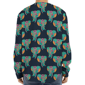 Indian Tribal Elephant Pattern Print Long Sleeve Baseball Jersey