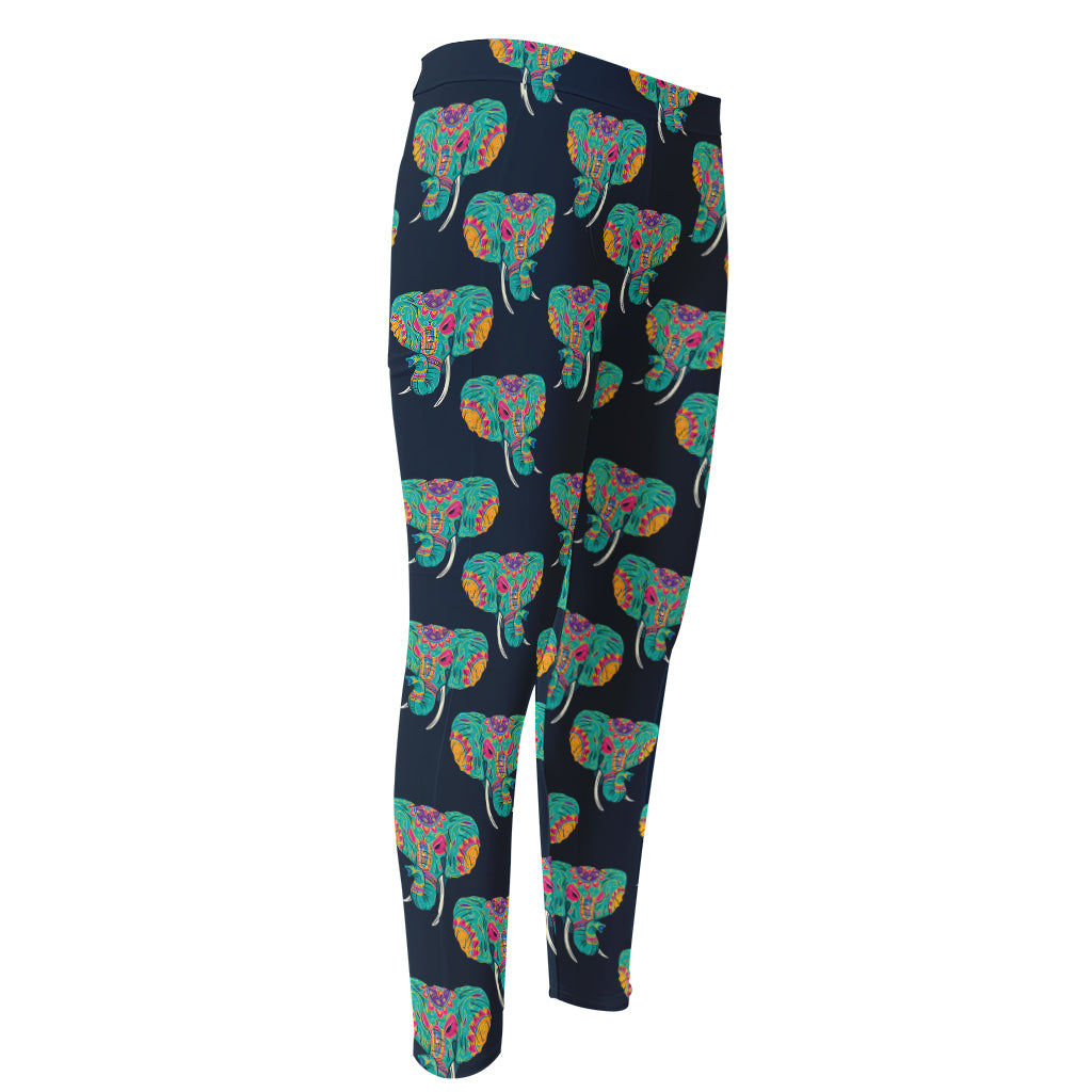 Indian Tribal Elephant Pattern Print Men's Compression Pants