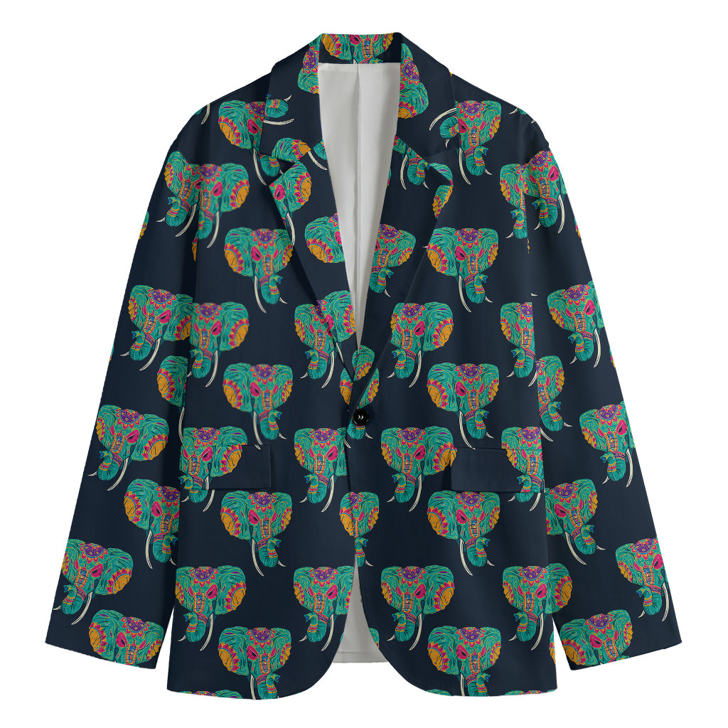 Indian Tribal Elephant Pattern Print Men's Cotton Blazer