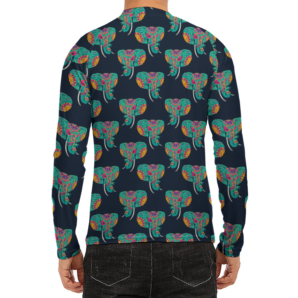 Indian Tribal Elephant Pattern Print Men's Long Sleeve Rash Guard