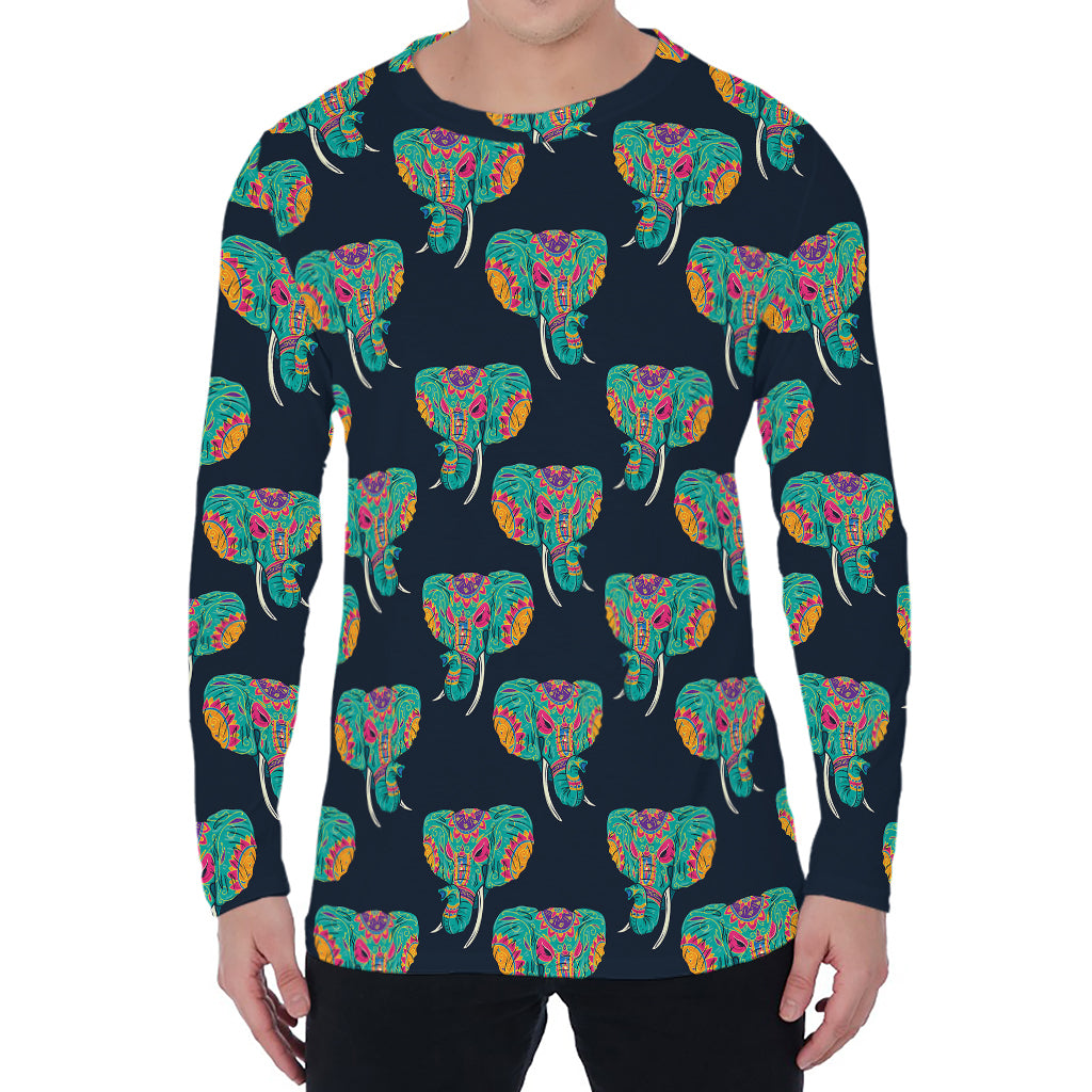 Indian Tribal Elephant Pattern Print Men's Long Sleeve T-Shirt