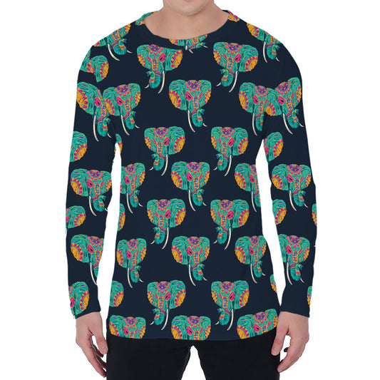 Indian Tribal Elephant Pattern Print Men's Long Sleeve T-Shirt