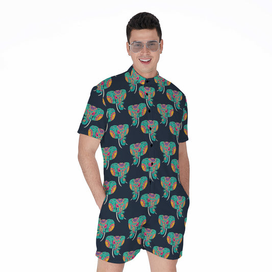 Indian Tribal Elephant Pattern Print Men's Rompers