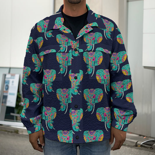Indian Tribal Elephant Pattern Print Men's Shirt Jacket