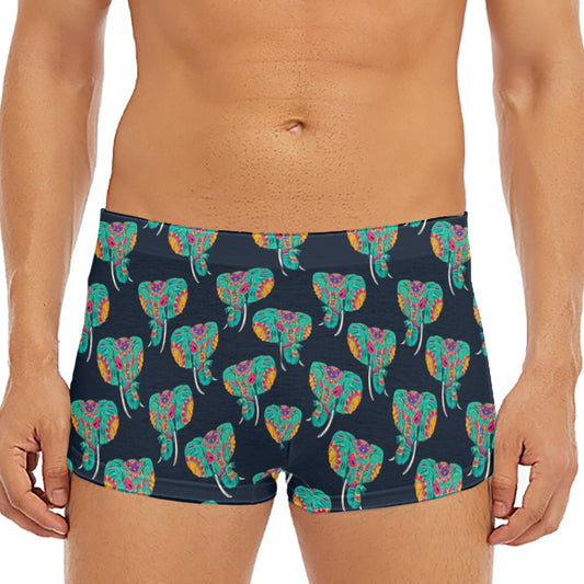Indian Tribal Elephant Pattern Print Men's Short Boxer Briefs