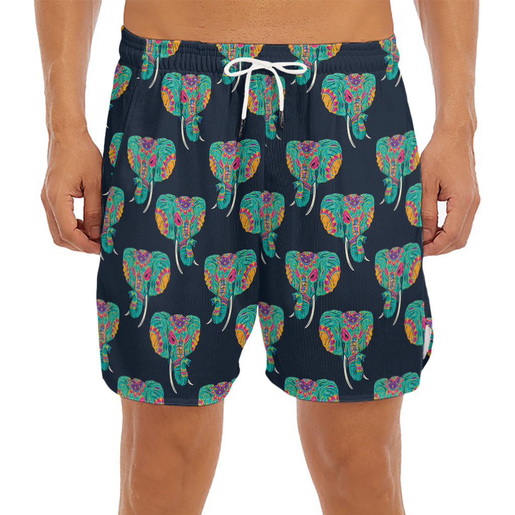 Indian Tribal Elephant Pattern Print Men's Split Running Shorts
