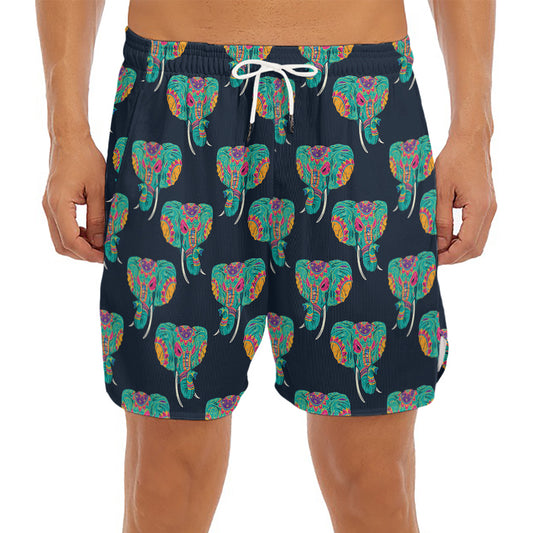 Indian Tribal Elephant Pattern Print Men's Split Running Shorts