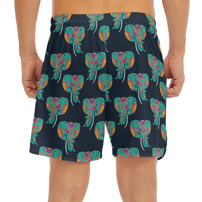 Indian Tribal Elephant Pattern Print Men's Split Running Shorts