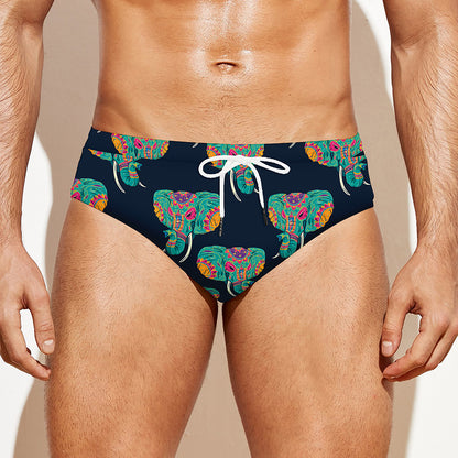 Indian Tribal Elephant Pattern Print Men's Swim Briefs