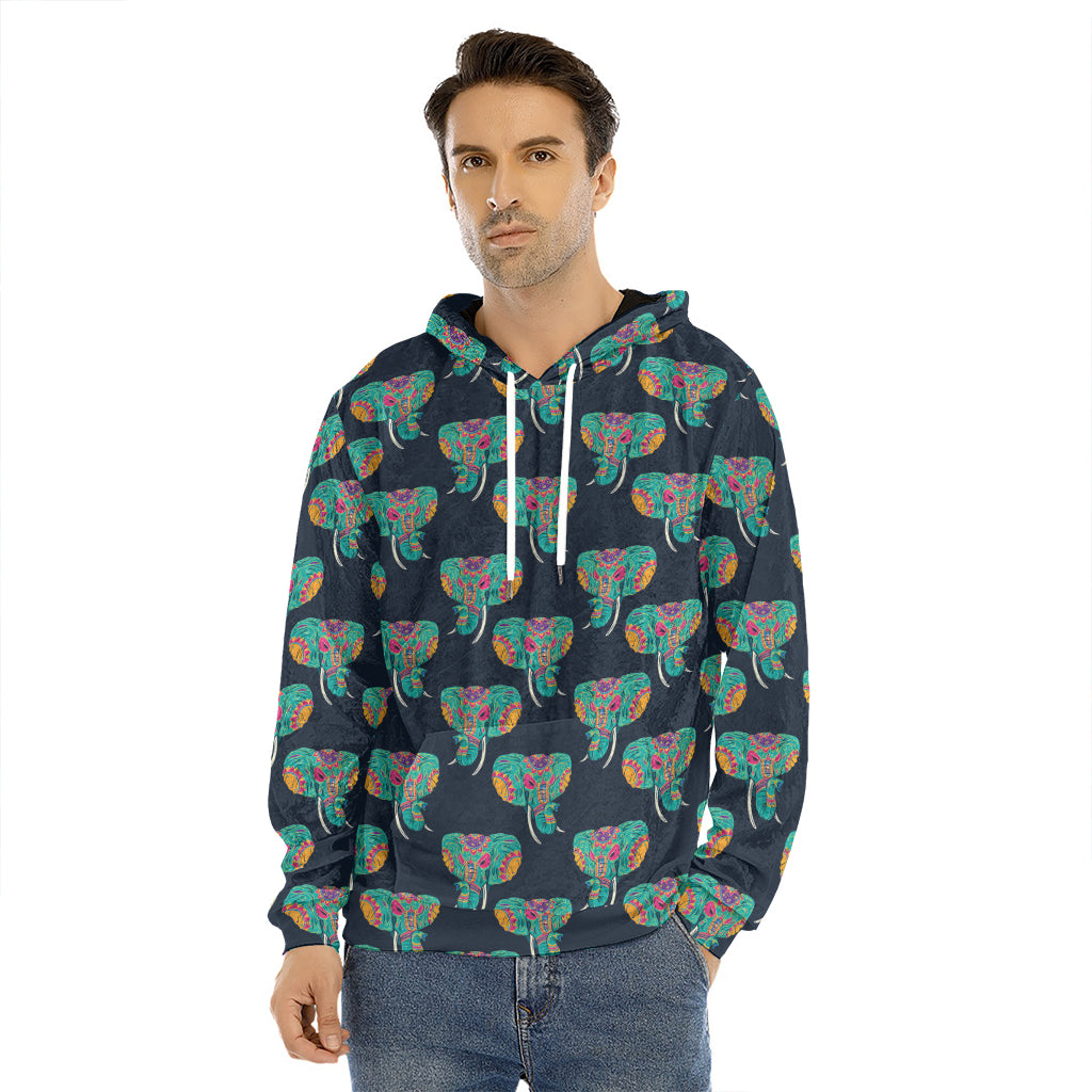 Indian Tribal Elephant Pattern Print Men's Velvet Pullover Hoodie