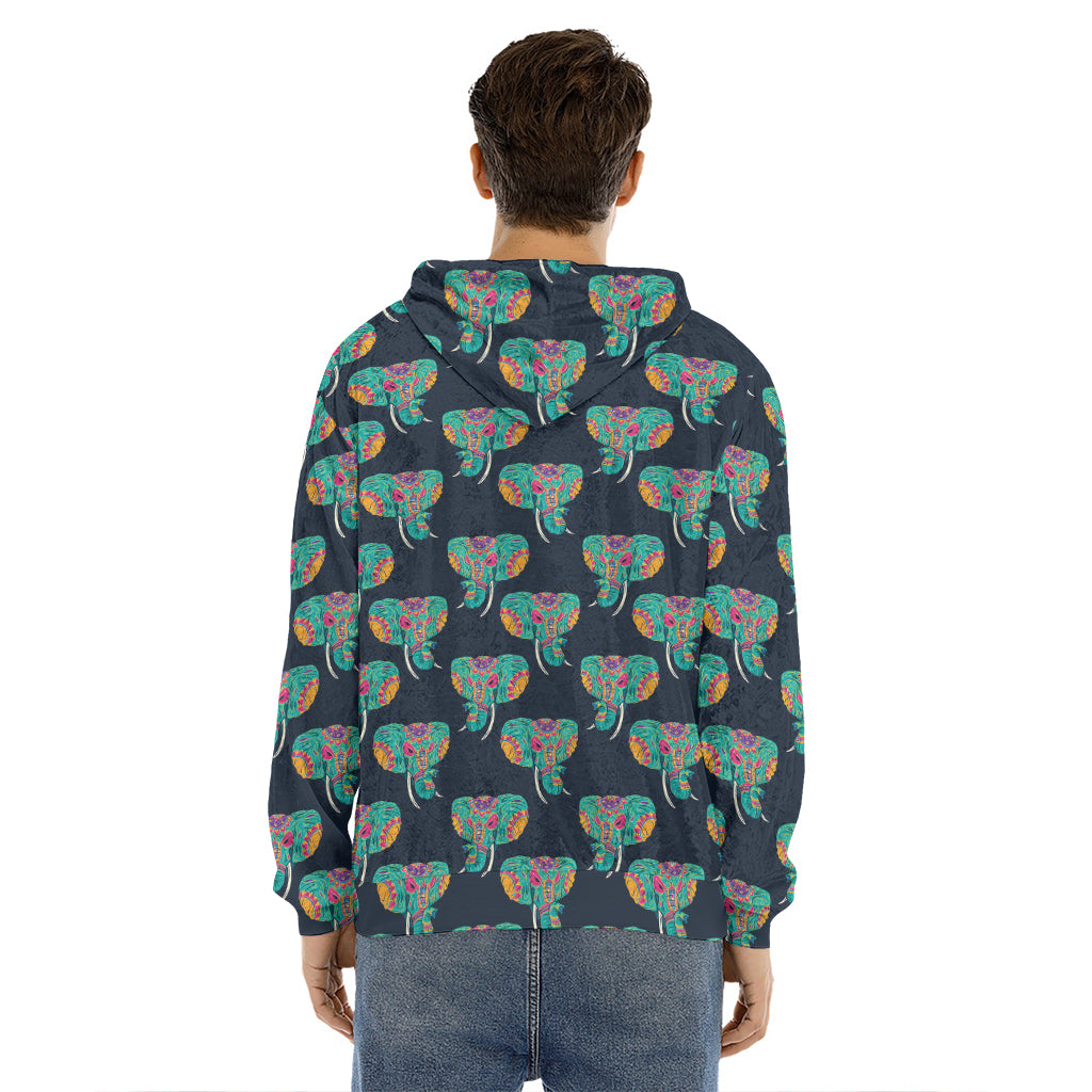 Indian Tribal Elephant Pattern Print Men's Velvet Pullover Hoodie