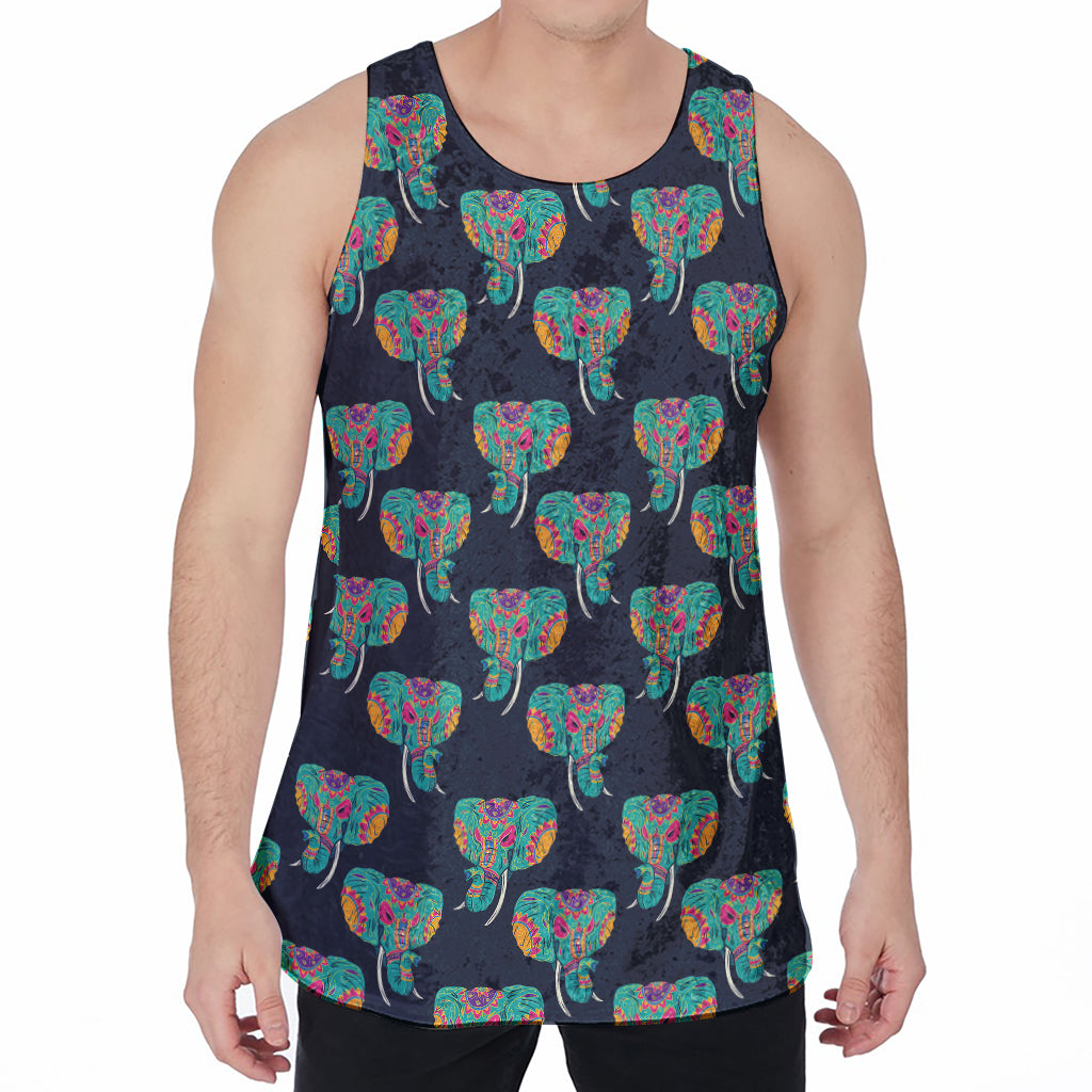Indian Tribal Elephant Pattern Print Men's Velvet Tank Top