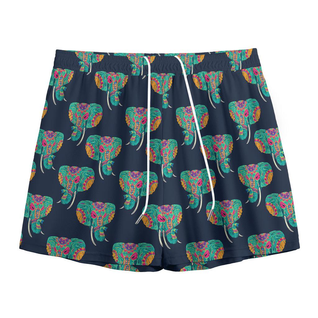 Indian Tribal Elephant Pattern Print Mesh Shorts