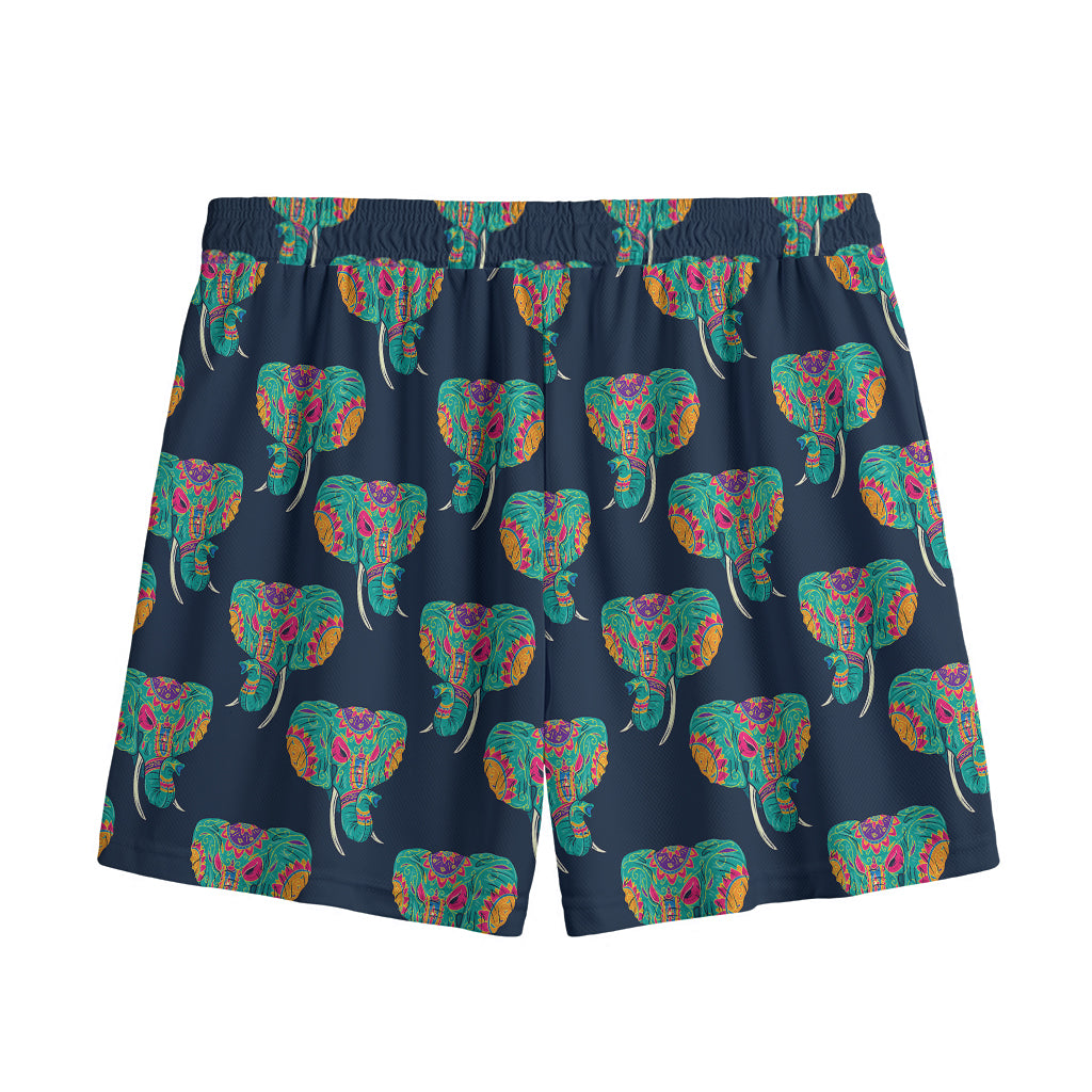 Indian Tribal Elephant Pattern Print Mesh Shorts