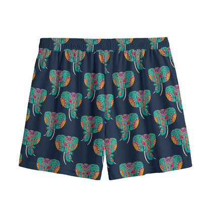 Indian Tribal Elephant Pattern Print Mesh Shorts