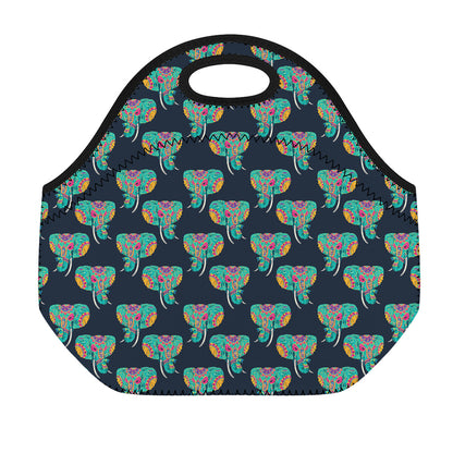 Indian Tribal Elephant Pattern Print Neoprene Lunch Bag