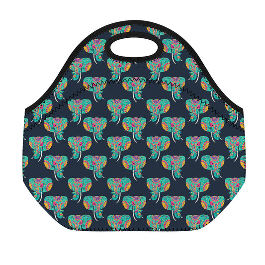 Indian Tribal Elephant Pattern Print Neoprene Lunch Bag