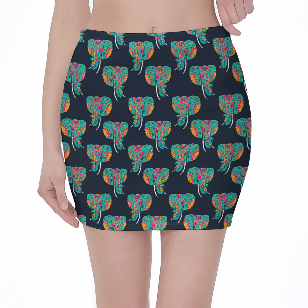 Indian Tribal Elephant Pattern Print Pencil Mini Skirt