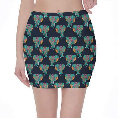 Indian Tribal Elephant Pattern Print Pencil Mini Skirt