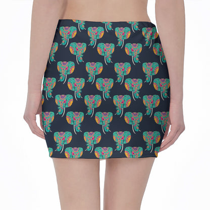 Indian Tribal Elephant Pattern Print Pencil Mini Skirt