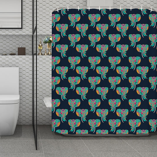 Indian Tribal Elephant Pattern Print Polyester Shower Curtain