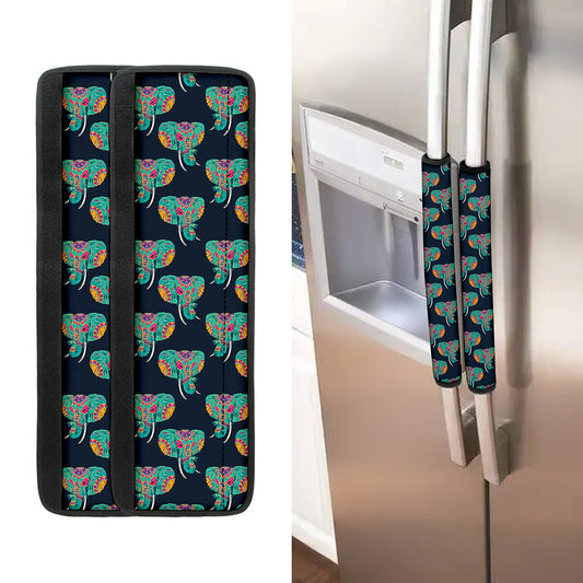 Indian Tribal Elephant Pattern Print Refrigerator Handle Covers