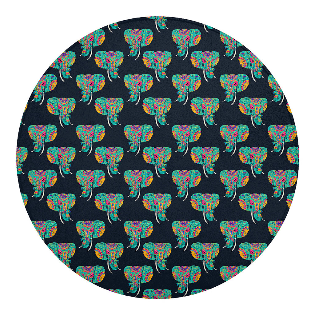 Indian Tribal Elephant Pattern Print Round Blanket