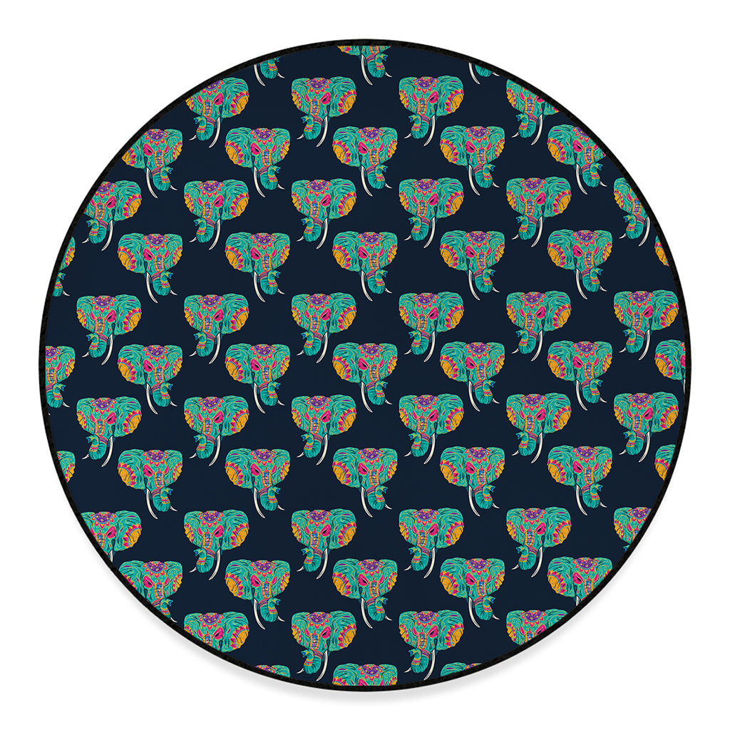 Indian Tribal Elephant Pattern Print Round Floor Mat