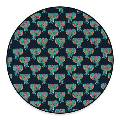 Indian Tribal Elephant Pattern Print Round Floor Mat