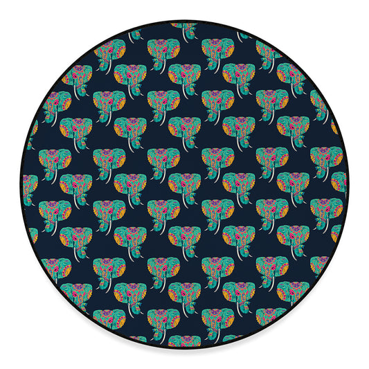 Indian Tribal Elephant Pattern Print Round Floor Mat