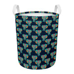 Indian Tribal Elephant Pattern Print Round Laundry Basket