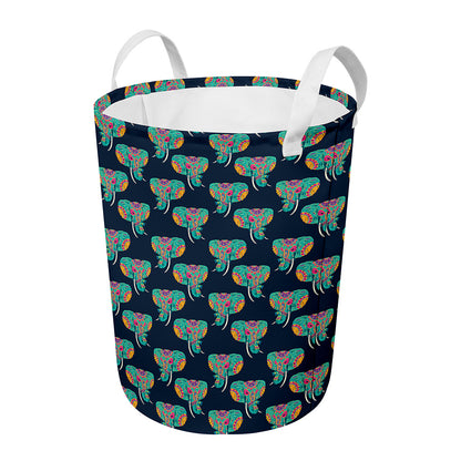 Indian Tribal Elephant Pattern Print Round Laundry Basket