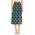 Indian Tribal Elephant Pattern Print Side Slit Midi Skirt