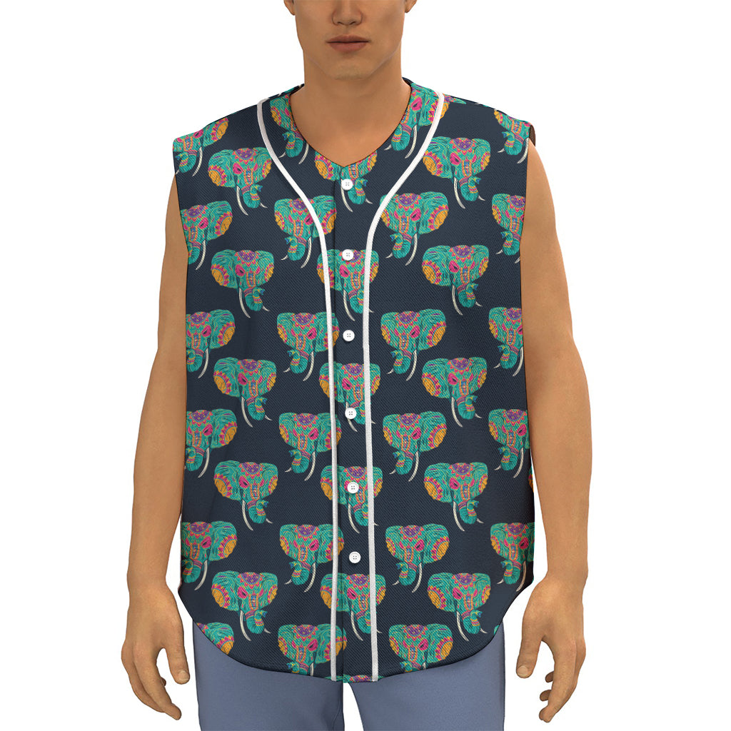 Indian Tribal Elephant Pattern Print Sleeveless Baseball Jersey