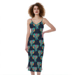 Indian Tribal Elephant Pattern Print Slim Fit Midi Cami Dress
