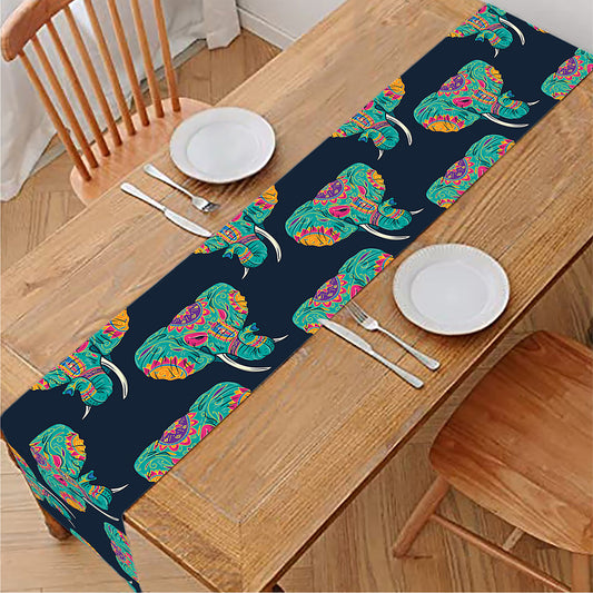 Indian Tribal Elephant Pattern Print Table Runner