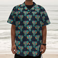 Indian Tribal Elephant Pattern Print Textured Short Sleeve Shirt