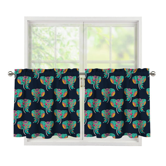 Indian Tribal Elephant Pattern Print Tier Curtains