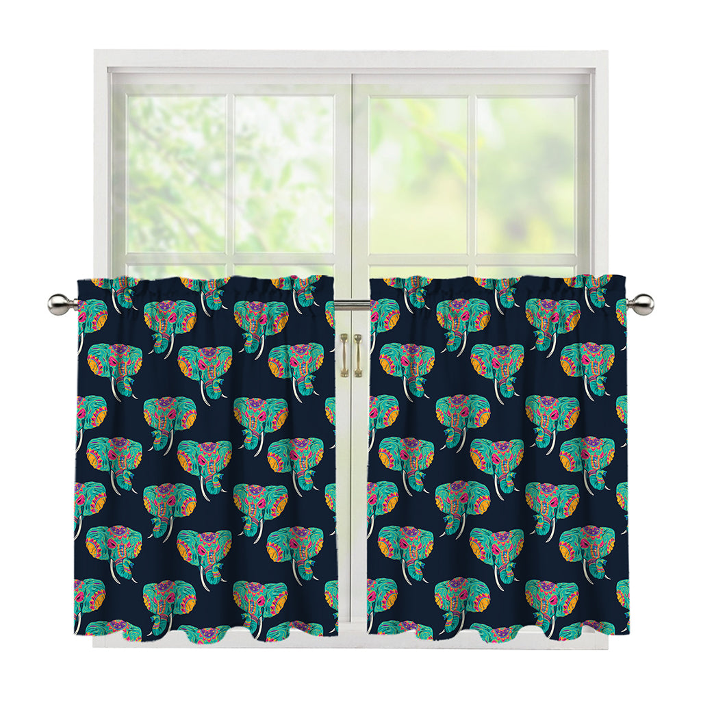 Indian Tribal Elephant Pattern Print Tier Curtains