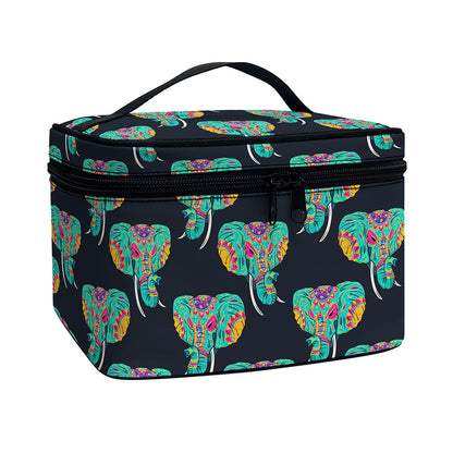 Indian Tribal Elephant Pattern Print Travel Makeup Bag