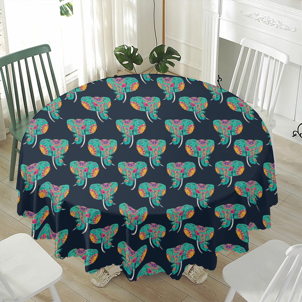 Indian Tribal Elephant Pattern Print Waterproof Round Tablecloth
