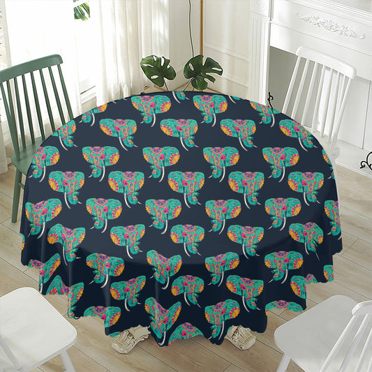 Indian Tribal Elephant Pattern Print Waterproof Round Tablecloth
