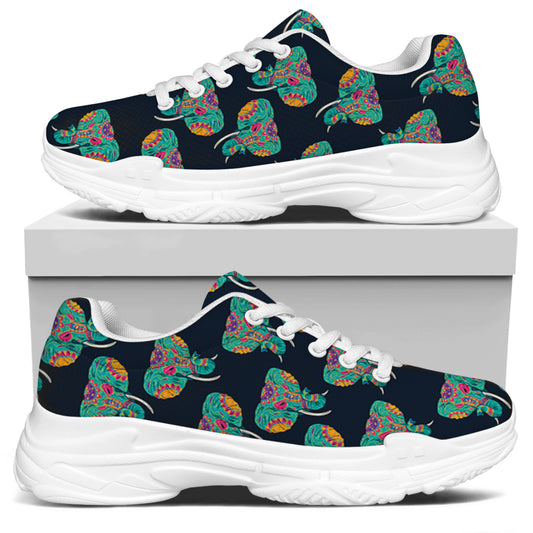 Indian Tribal Elephant Pattern Print White Chunky Shoes