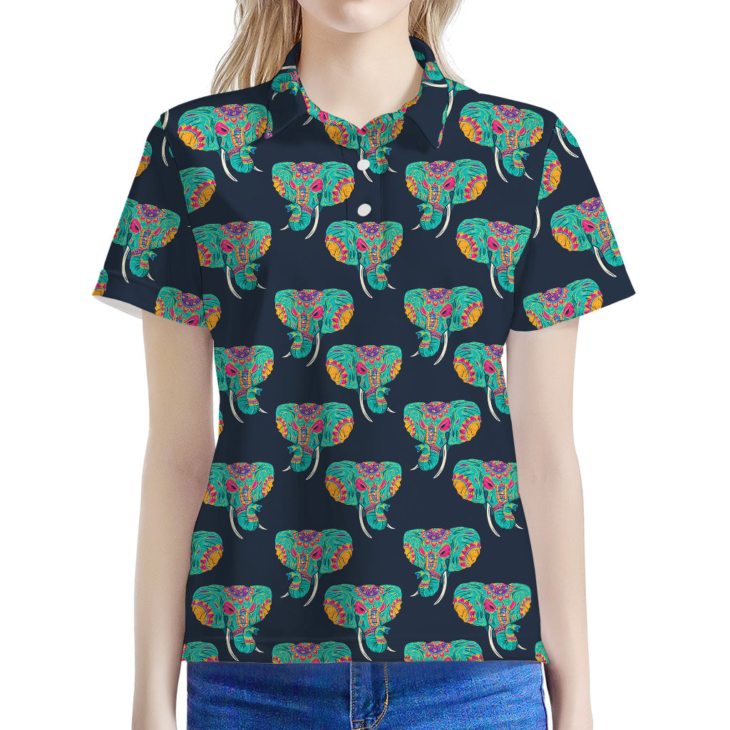 Indian Tribal Elephant Pattern Print Women's Polo Shirt
