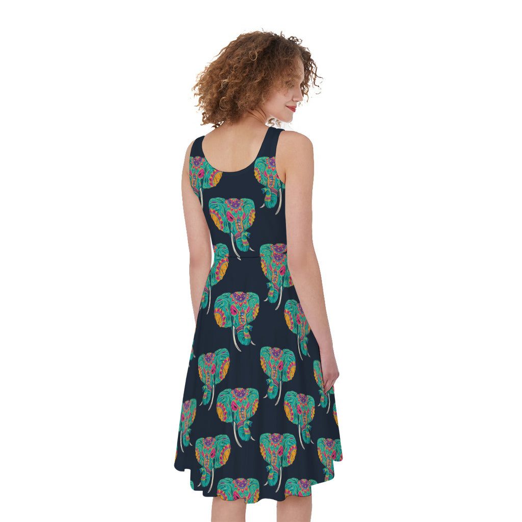 Indian Tribal Elephant Pattern Print Women's Sleeveless Dress