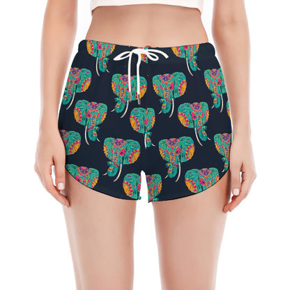 Indian Tribal Elephant Pattern Print Women's Split Running Shorts