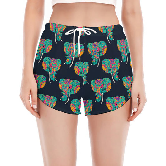 Indian Tribal Elephant Pattern Print Women's Split Running Shorts