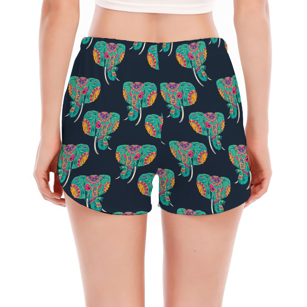 Indian Tribal Elephant Pattern Print Women's Split Running Shorts