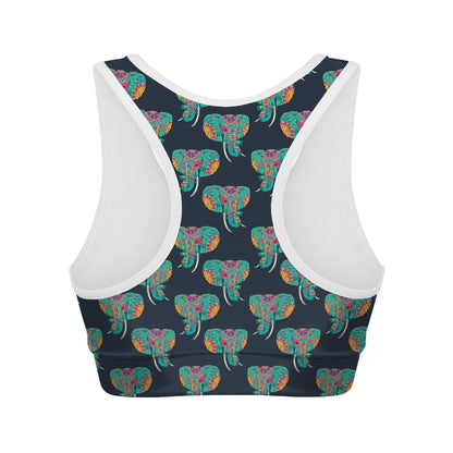 Indian Tribal Elephant Pattern Print Women's Sports Bra