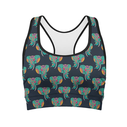 Indian Tribal Elephant Pattern Print Women's Sports Bra